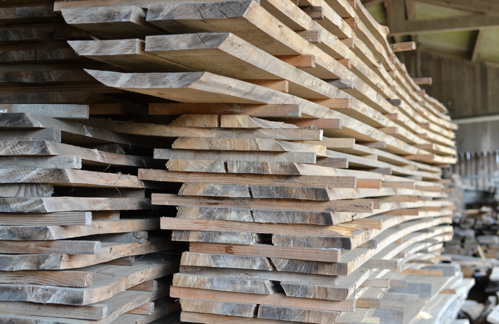 Oak planks stacked