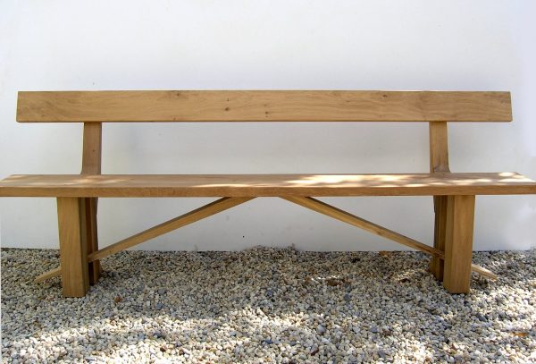 Oak zen dining bench with back
