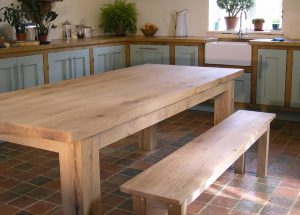 Bespoke oak dining table and bench