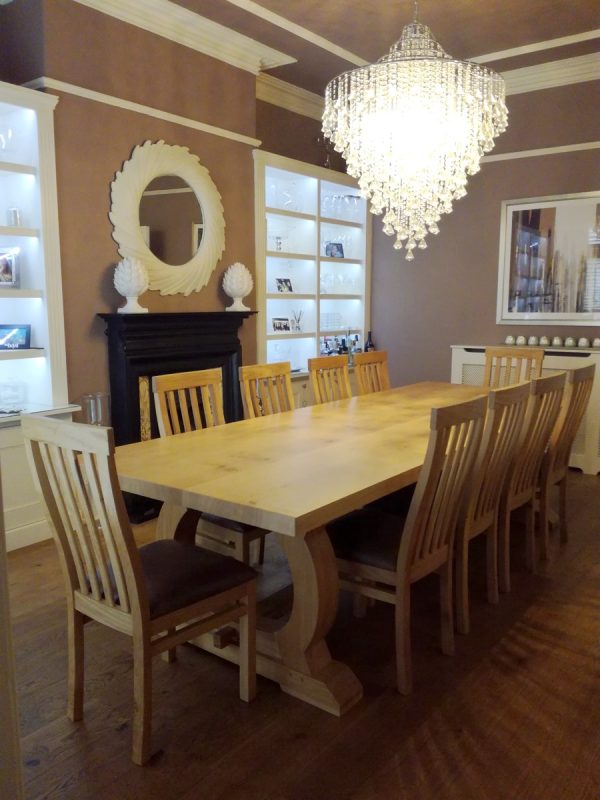 10 seat large oak table and chairs