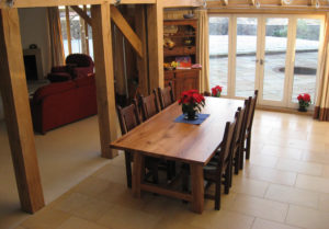 Handmade table in a timber framed house