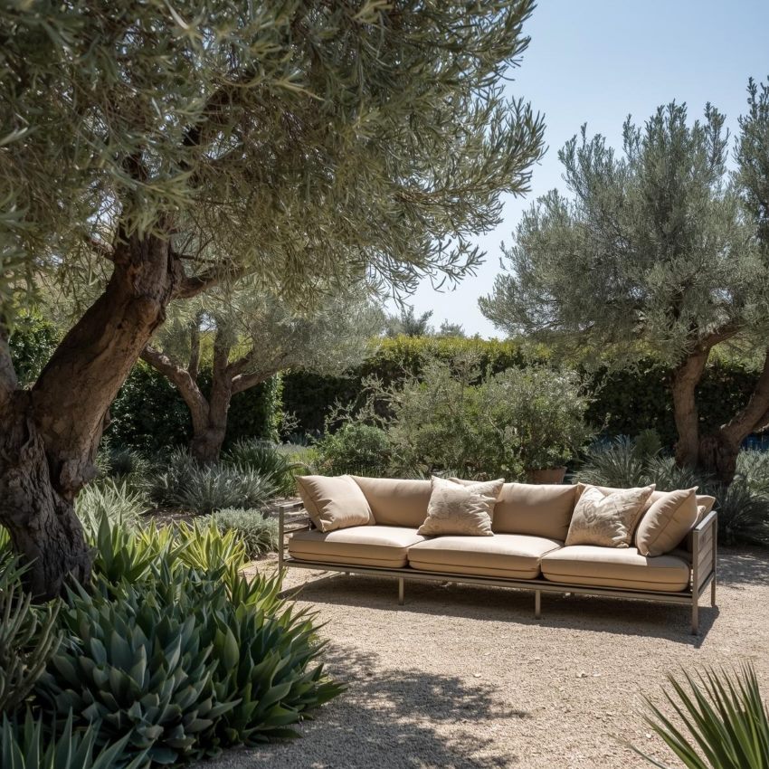 Outdoor sofa in a mediterranean garden