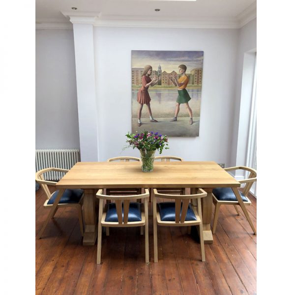 Zen dining chairs with curved base table