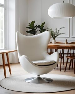 Jacobsen style egg chair in a scandinavian inspired dining room