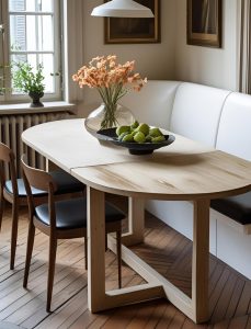 Oval table with banquette seating