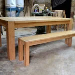 Handmade oak dining table with benche