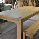 Modern oak dining table and bench