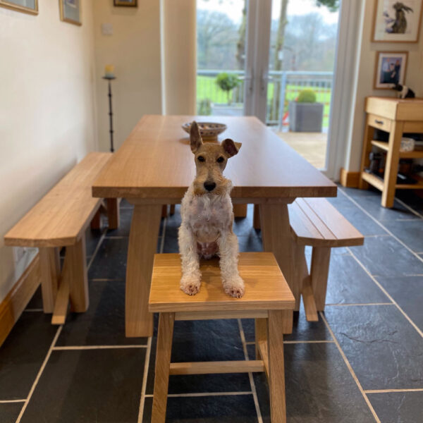 A modern refectory table and two benches