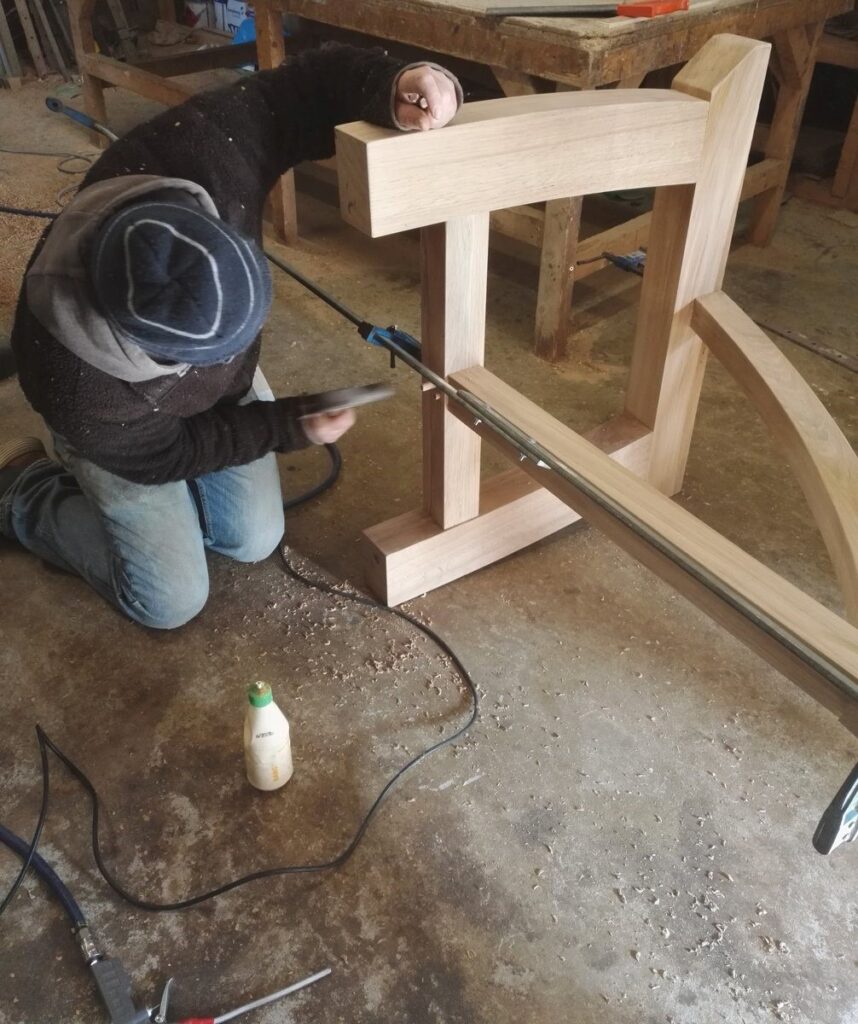 Oak kitchen table handmade using pegging and mortice and tenon joins