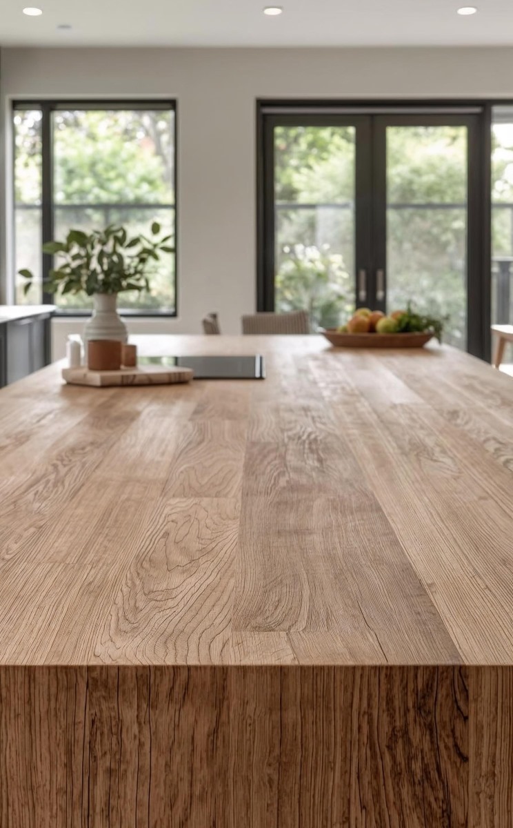 A rustic contemporary oak island