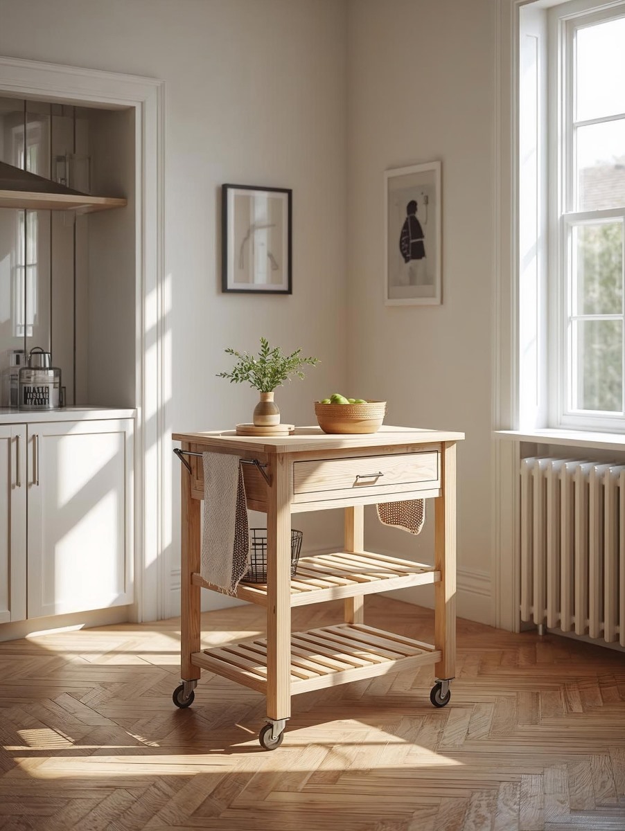 Small oak kitchen island with wheels
