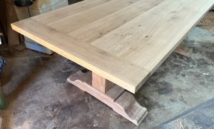 Handmade oak pedestal table with bread board ends