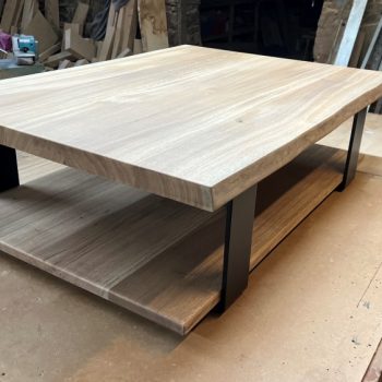 Live edge oak and steel coffee table