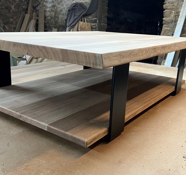 Oak and steel coffee table