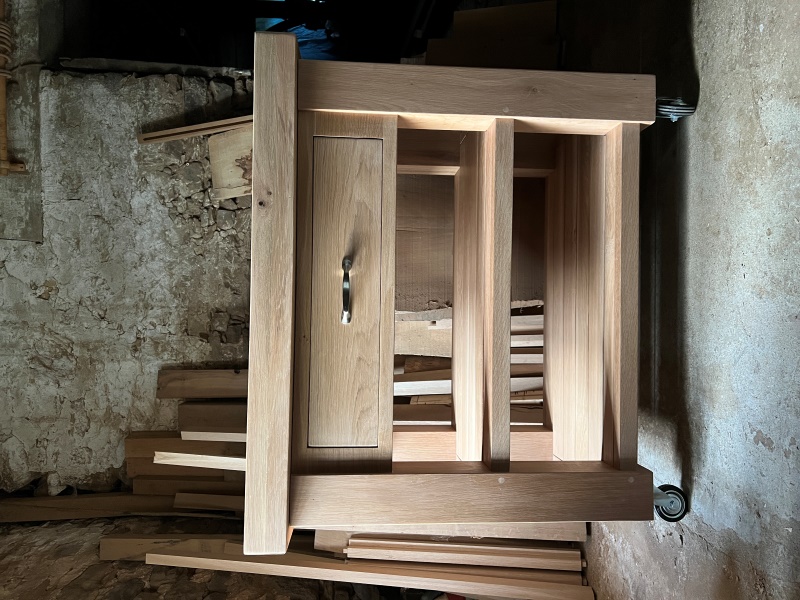 Small oak kitchen island with wheels