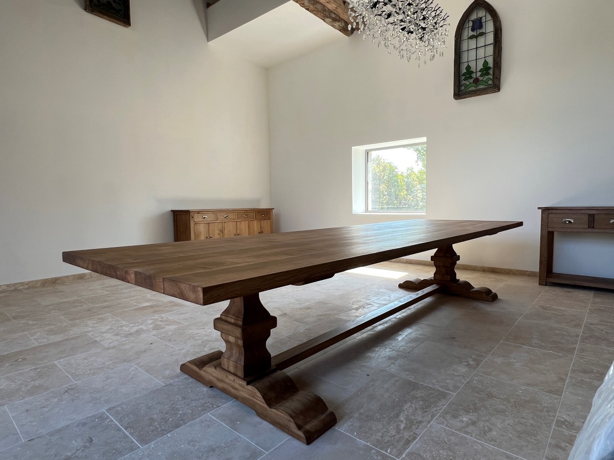 Oak monastery dining table with pedestal legs Oak monastery dining table with pedestal legs